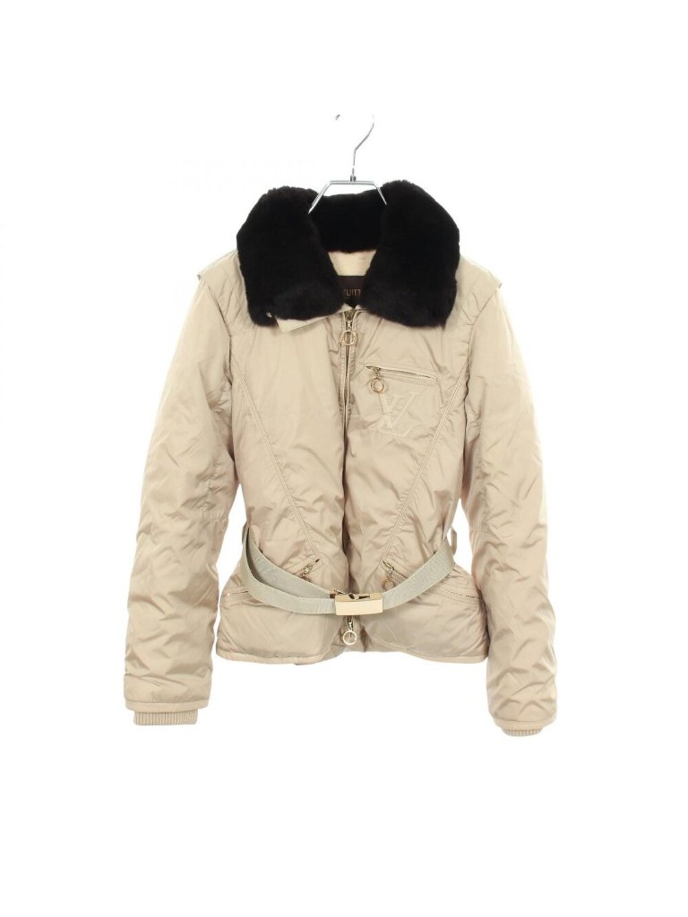 Louis Vuitton Down Jacket Rabbit Fur Hooded Nylon Leather Fur
